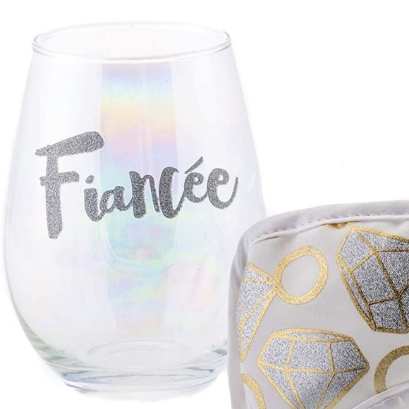 Fiancee Metallic 20 ounce Stemless Wine Glass and Eye Mask Set! New! For brides! - Picture 5 of 5